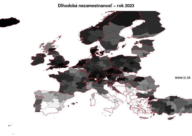 mapa dlhodobá nezamestnanosť v nuts 2