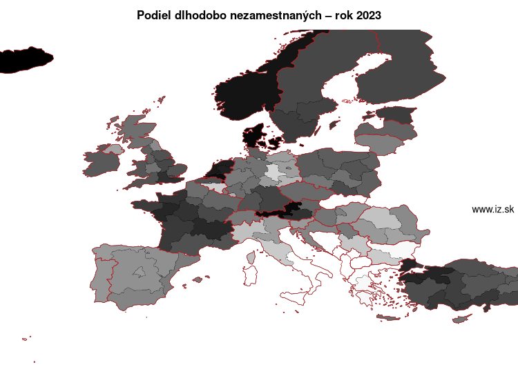 mapa podiel dlhodobo nezamestnaných v nuts 1