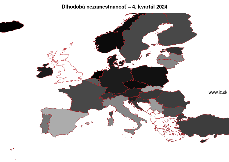 mapa dlhodobá nezamestnanosť v nuts 0