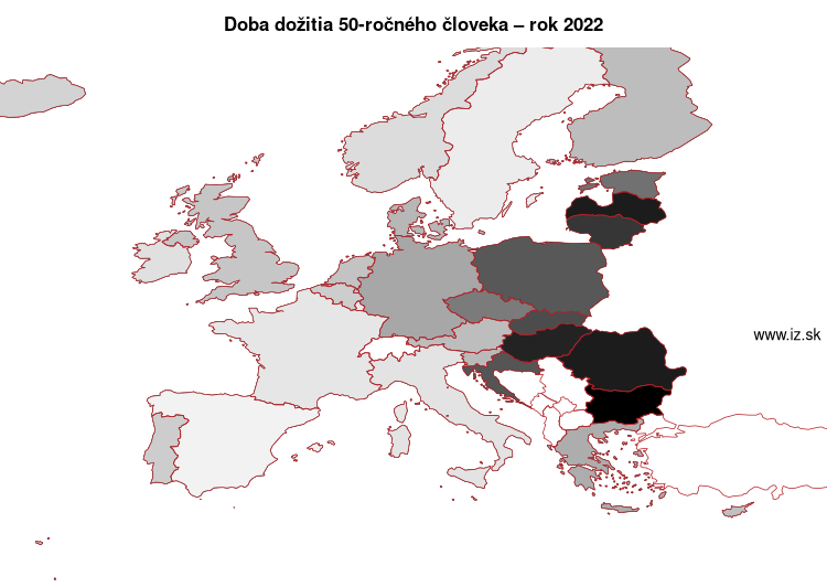 mapa doba dožitia 50‐ročného človeka v nuts 0