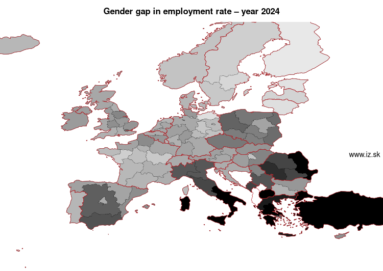 map gender gap in employment rate in nuts 1