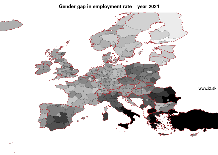 map gender gap in employment rate in nuts 2