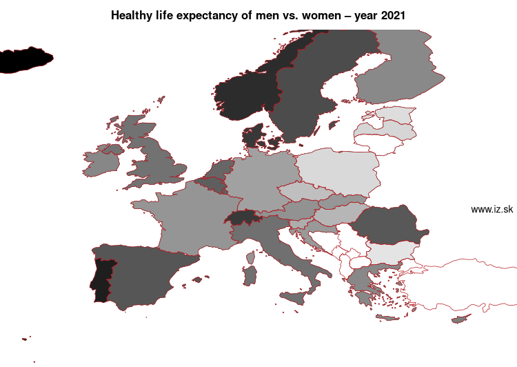 map healthy life expectancy of men vs. women in nuts 0