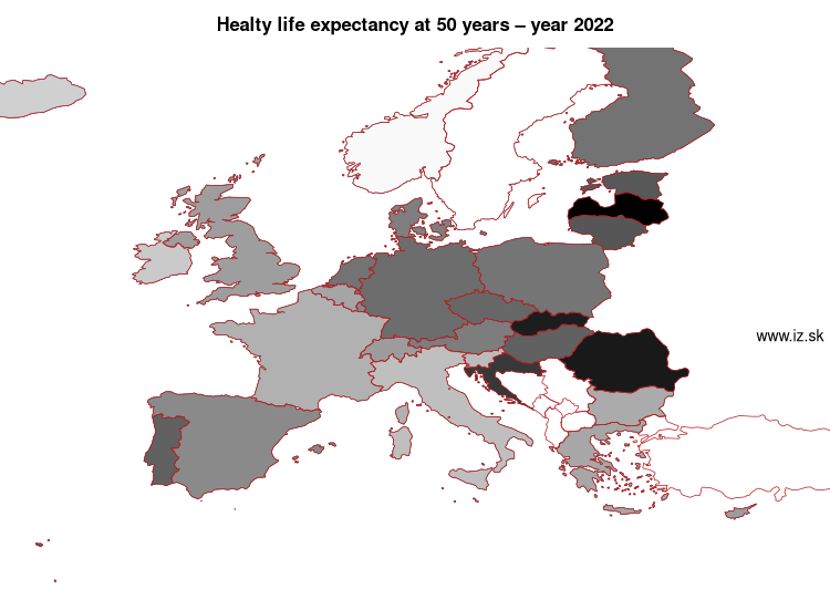 map healty life expectancy at 50 years in nuts 0