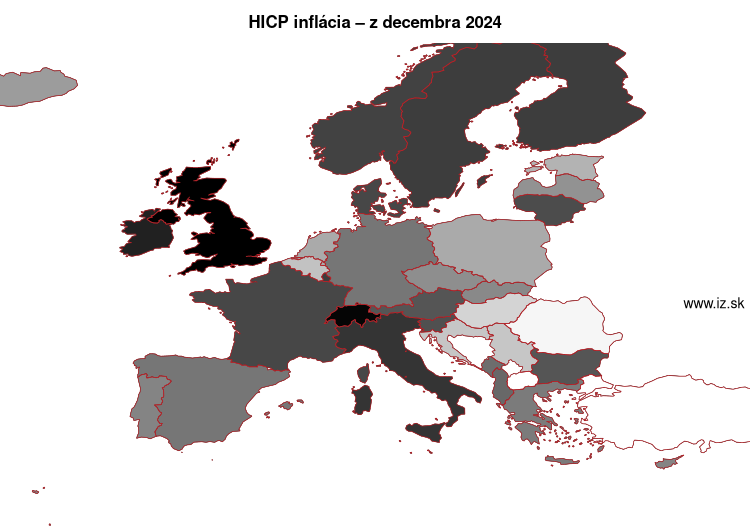 mapa vyvoja HICP inflácia v nuts 0