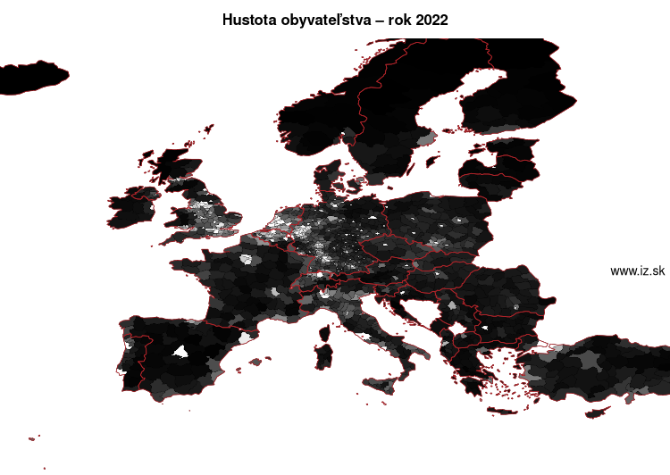mapa hustota obyvateľstva v nuts 3