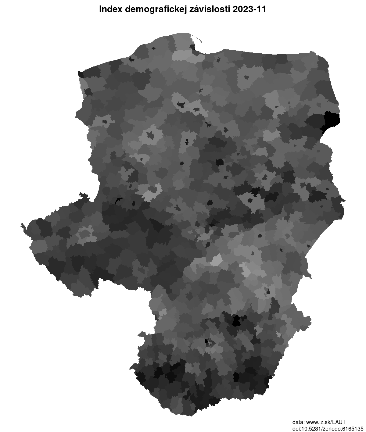 mapa index demografickej závislosti v LAU1