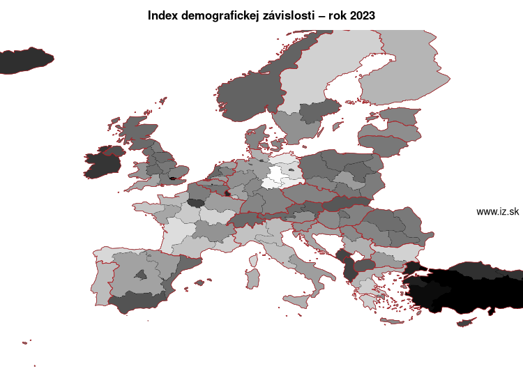 mapa index demografickej závislosti v nuts 1