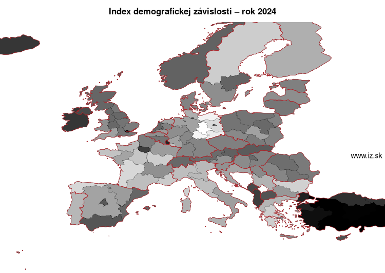 mapa index demografickej závislosti v nuts 1