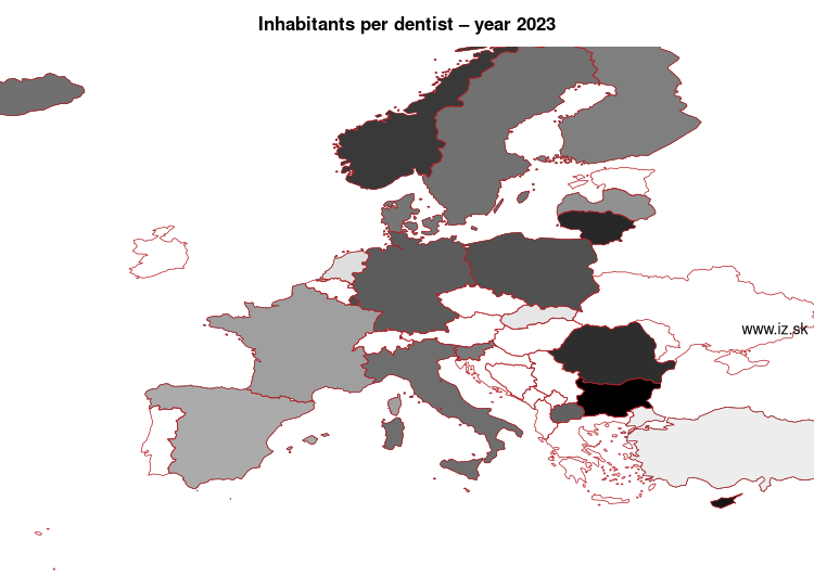 map Inhabitants per dentist in nuts 0