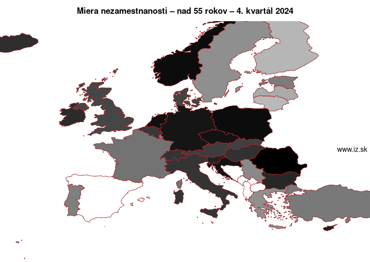 mapa miera nezamestnanosti – nad 55 rokov v nuts 0