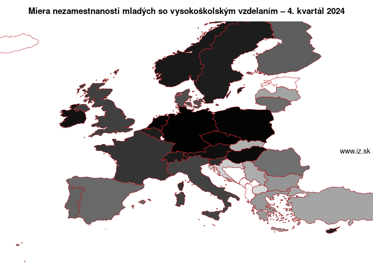 mapa miera nezamestnanosti mladých so vysoko­školským vzdelaním v nuts 0