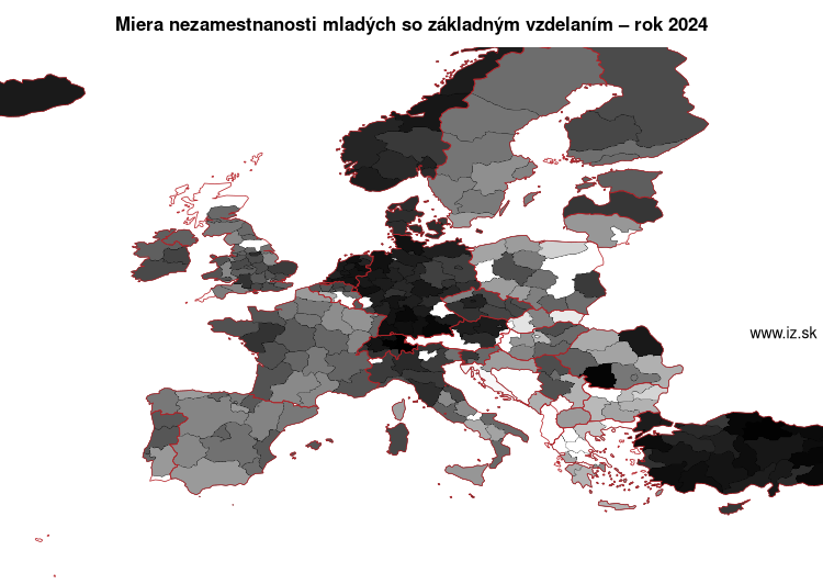 mapa miera nezamestnanosti mladých so základným vzdelaním v nuts 2