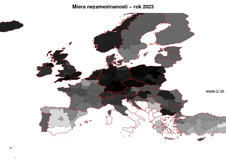 mapa miera nezamestnanosti v nuts 1