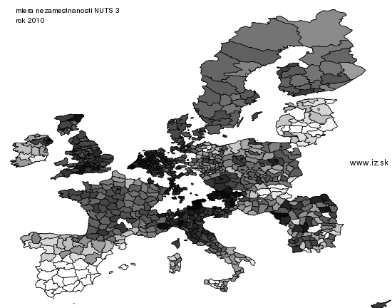 mapa vyvoja miera nezamestnanosti NUTS 3 v nuts 3