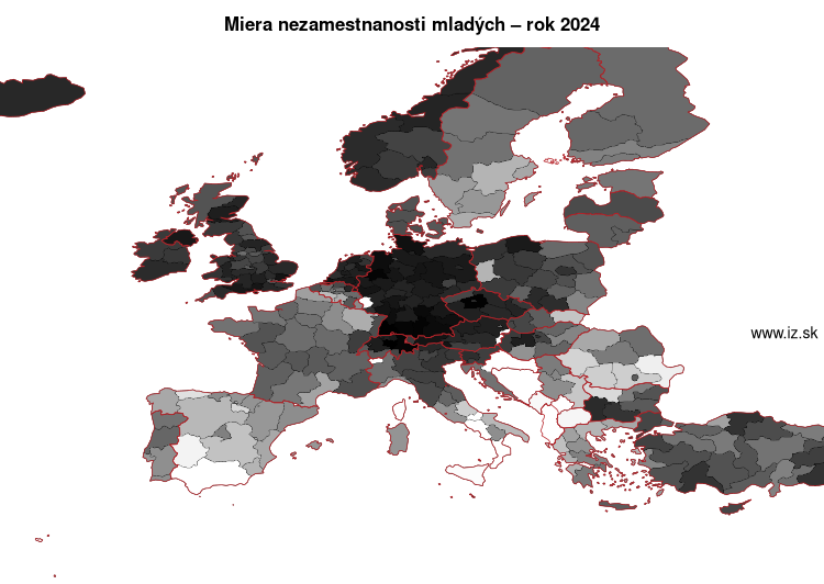 mapa miera nezamestnanosti mladých v nuts 2