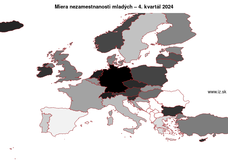 mapa miera nezamestnanosti mladých v nuts 0