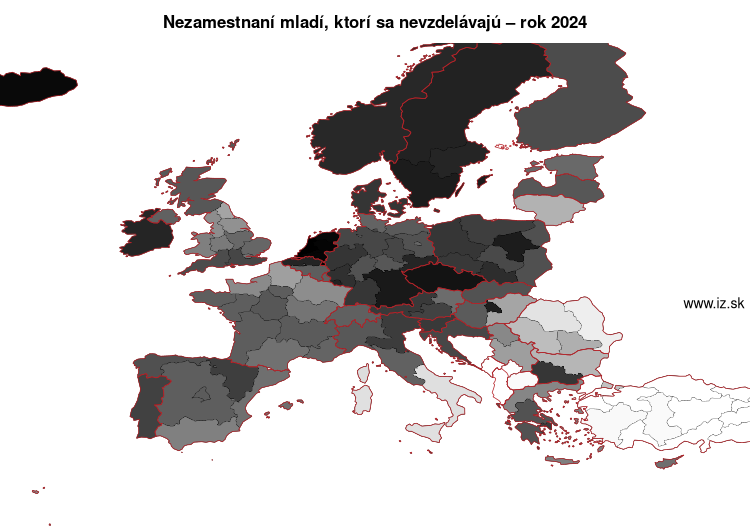 mapa nezamestnaní mladí, ktorí sa nevzdelávajú v nuts 1