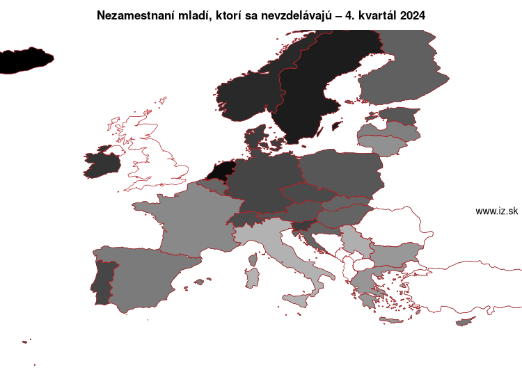 mapa nezamestnaní mladí, ktorí sa nevzdelávajú v nuts 0