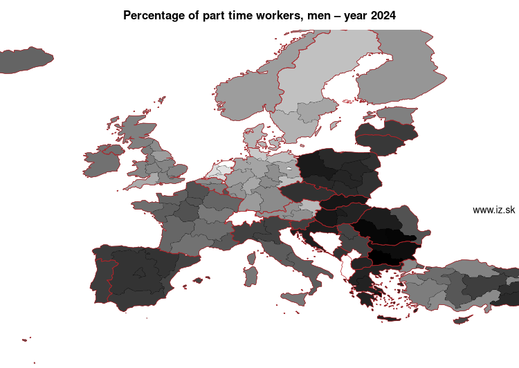 map percentage of part time workers, men in nuts 1