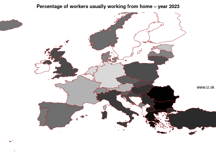 map percentage of workers usually working from home in nuts 0