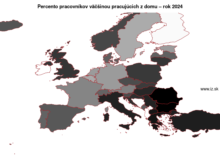 mapa percento pracovníkov väčšinou pracujúcich z domu v nuts 0