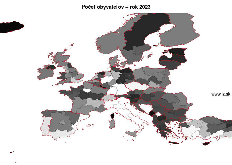 mapa počet obyvateľov v nuts 1