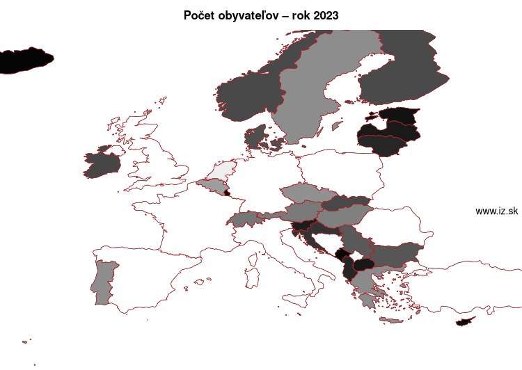 mapa počet obyvateľov v nuts 0