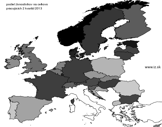 mapa vyvoja podiel živnostníkov na celkovo pracujúcich v nuts 0