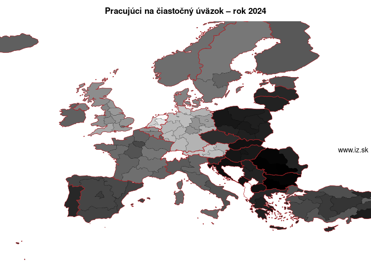 mapa pracujúci na čiastočný úväzok v nuts 1