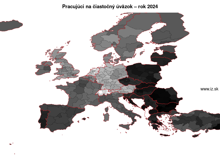 mapa pracujúci na čiastočný úväzok v nuts 2