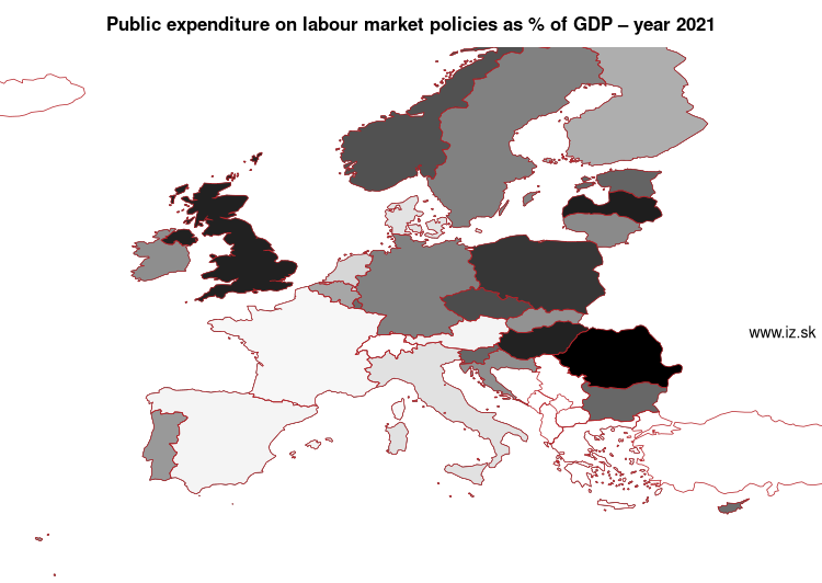 map public expenditure on labour market policies as % of GDP in nuts 0