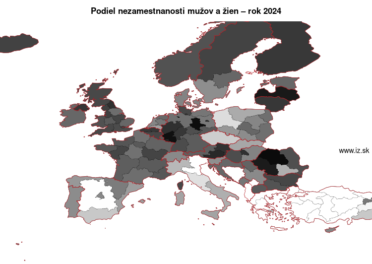 mapa podiel nezamestnanosti mužov a žien v nuts 1