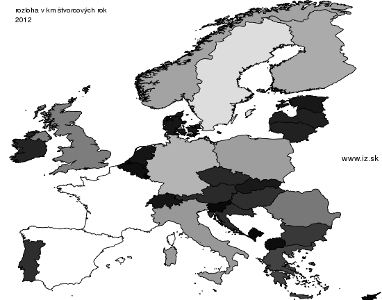 mapa vyvoja rozloha v km štvorcových v nuts 0