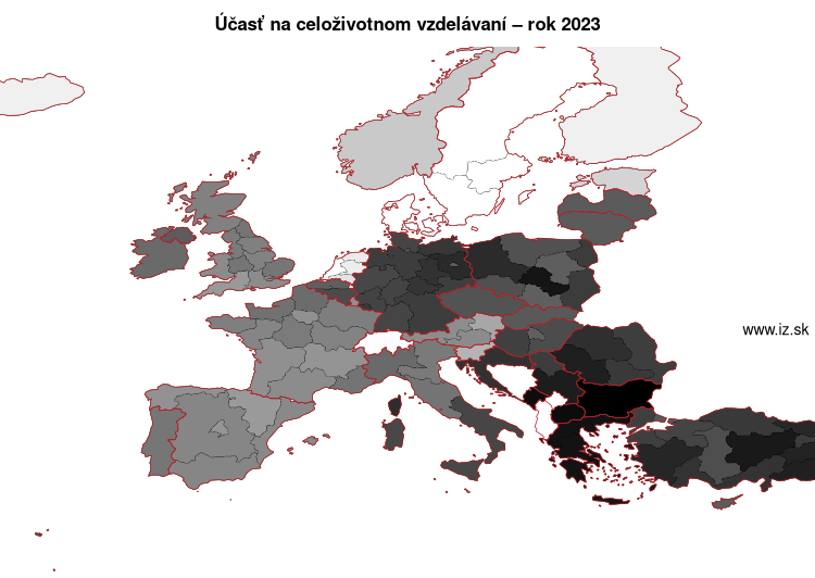 mapa účasť na celoživotnom vzdelávaní v nuts 1