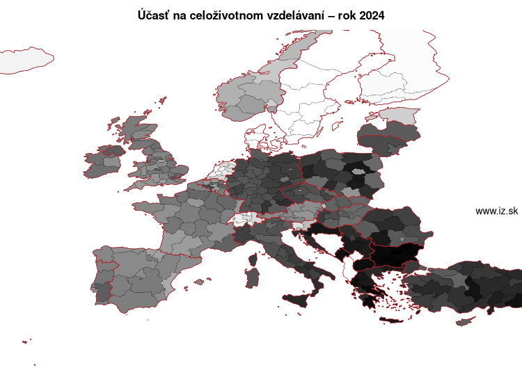 mapa účasť na celoživotnom vzdelávaní v nuts 2