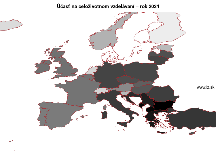 mapa účasť na celoživotnom vzdelávaní v nuts 0