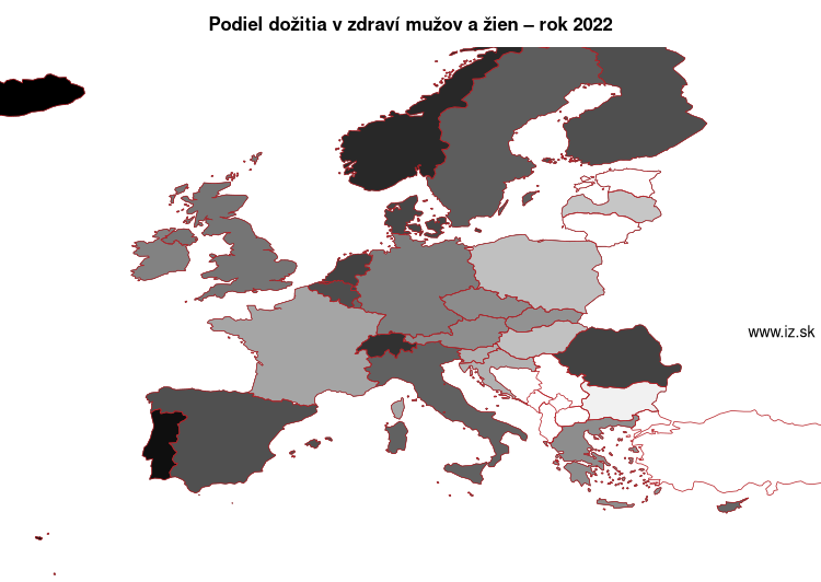 mapa podiel dožitia v zdraví mužov a žien v nuts 0