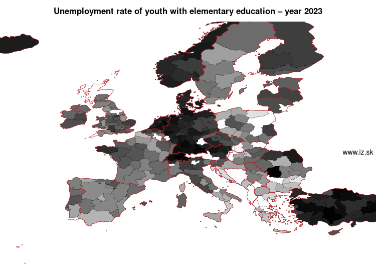 map unemployment rate of youth with elementary education in nuts 2