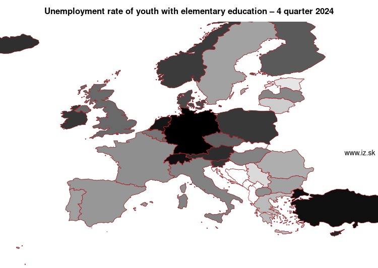 map unemployment rate of youth with elementary education in nuts 0