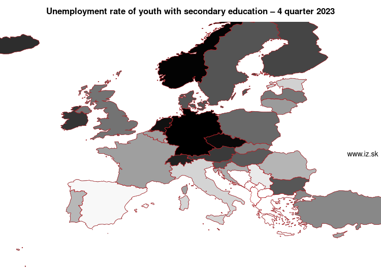 map unemployment rate of youth with secondary education in nuts 0