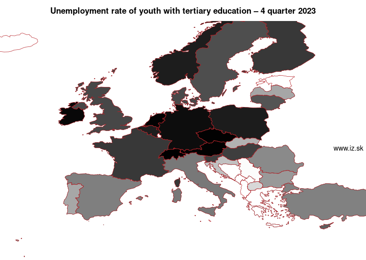 map unemployment rate of youth with tertiary education in nuts 0