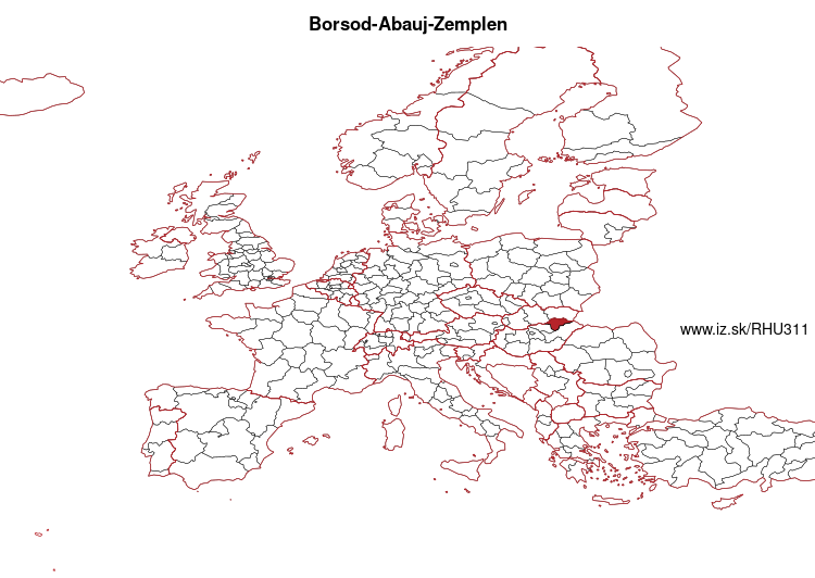 mapka Boršodsko-abovsko-zemplínska župa HU311
