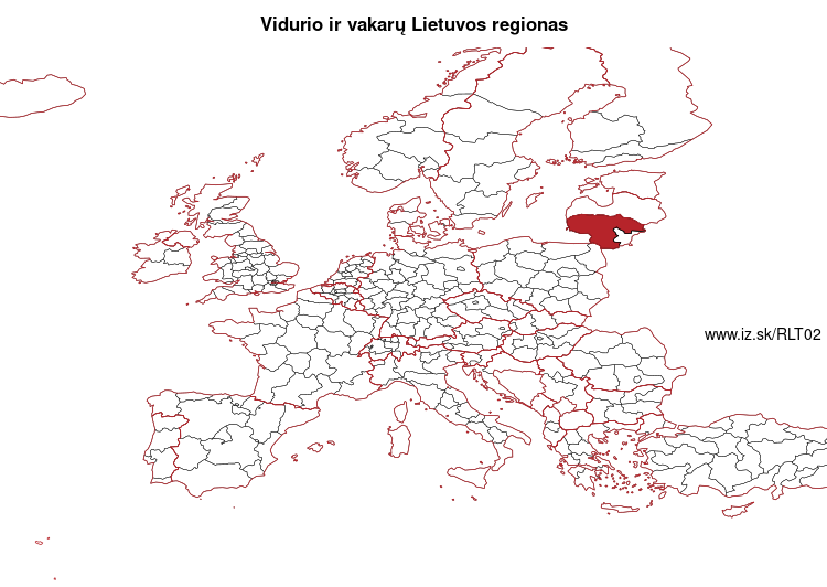 mapka Vidurio ir vakarų Lietuvos regionas LT02