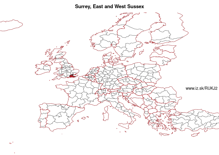 mapka Surrey, East and West Sussex UKJ2