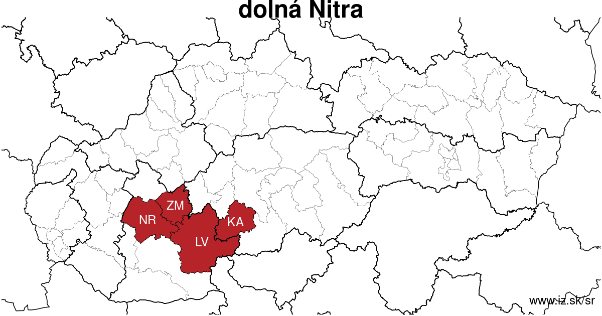 mapa regiónu dolná Nitra