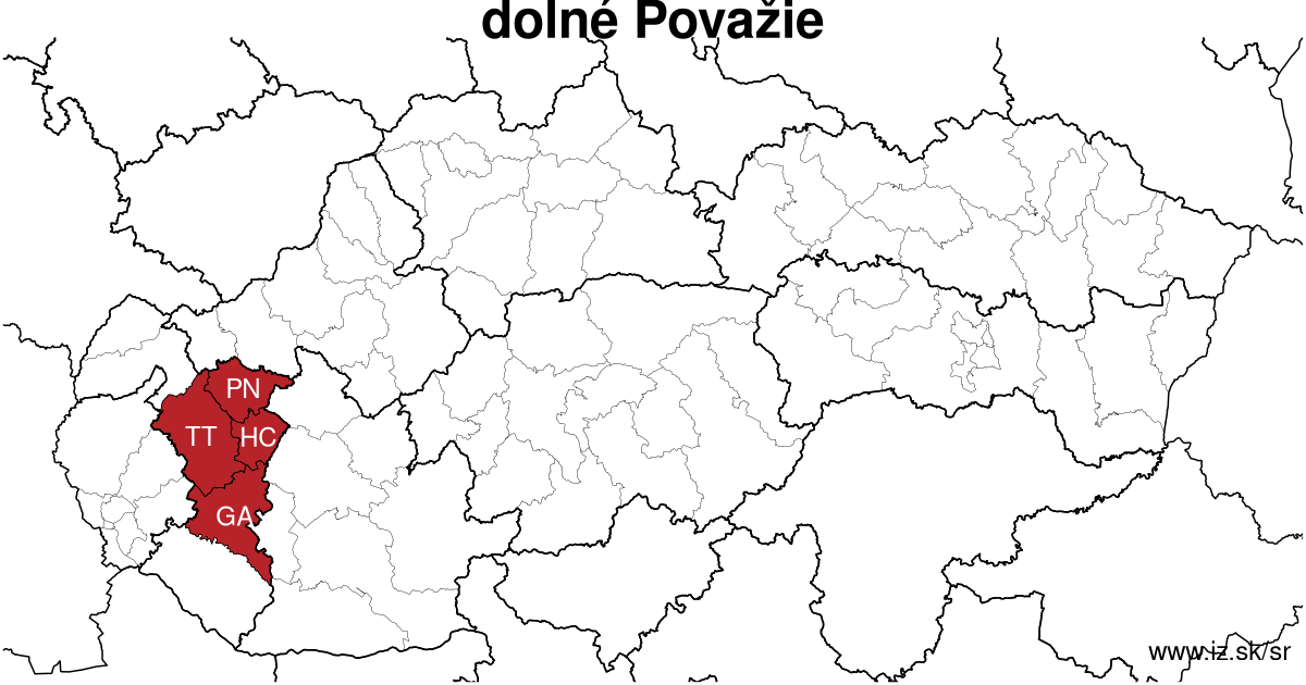 mapa regiónu dolné Považie