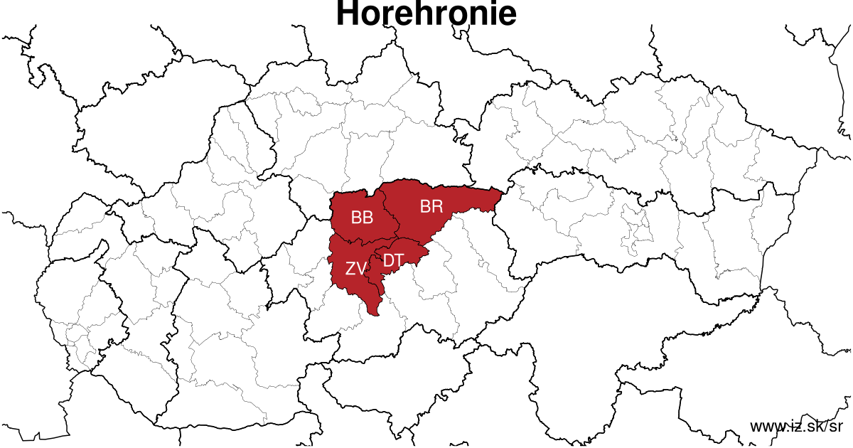 mapa regiónu Horehronie