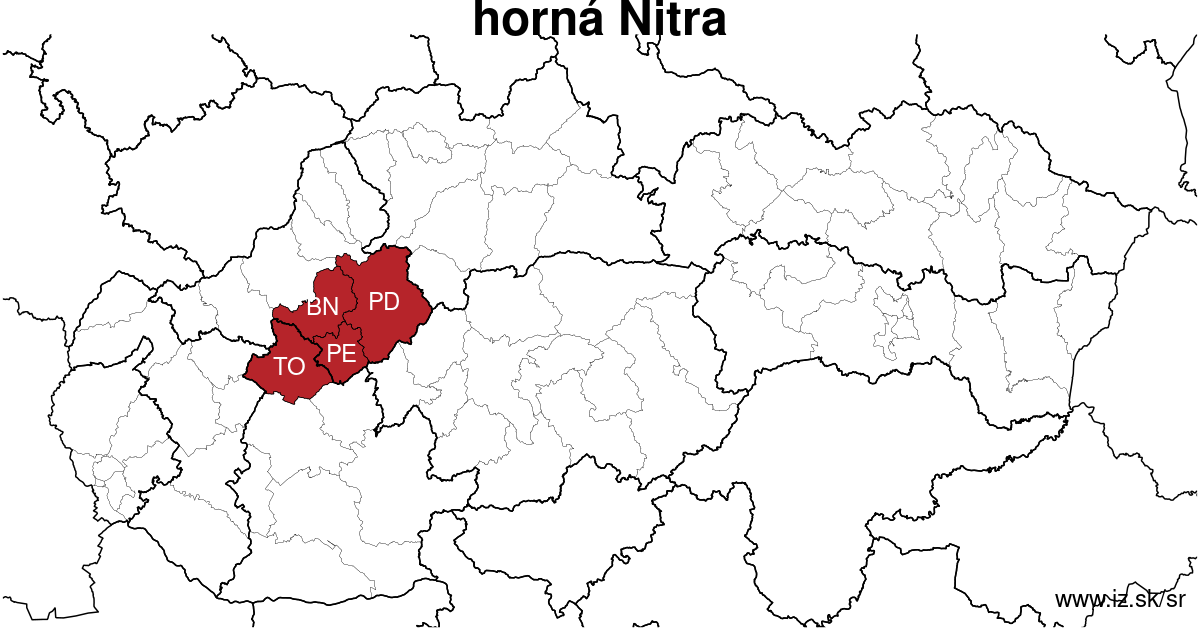 mapa regiónu horná Nitra