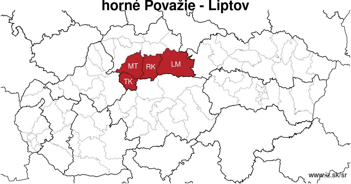 mapa regiónu horné Považie – Liptov